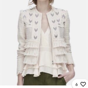 Rebecca Taylor Blush Embroidered Fringe Jacket, sz 0